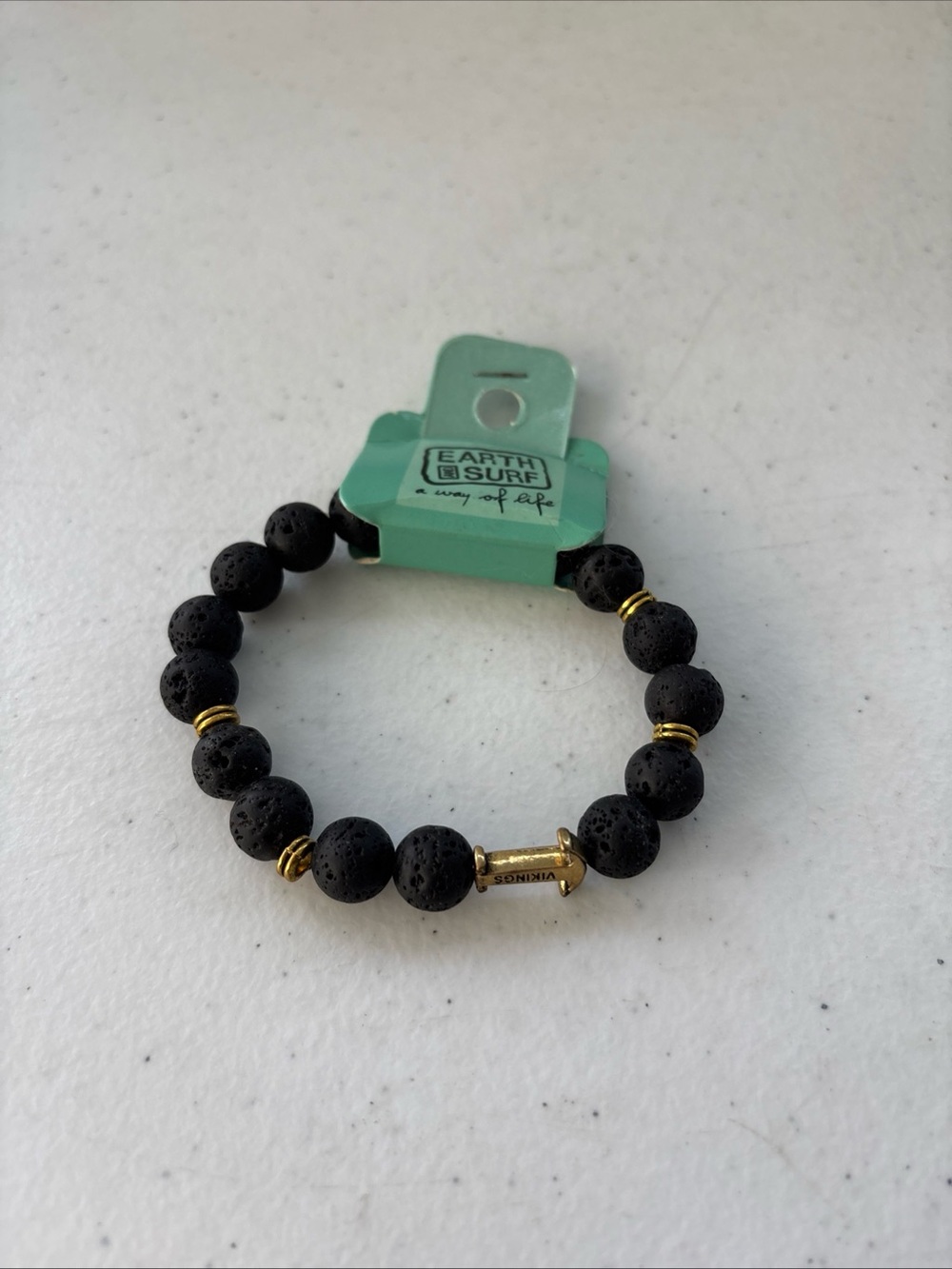 Earth Surf Men’s Stretch Beaded Brown Lava Rock Power Bracelet Anchor Accent NWT